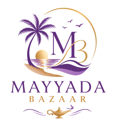 Mayyada Bazaar stacked logo with palm tree, sunset and ocean wave design